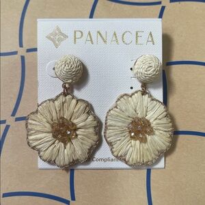 Panacea Boho Raffia Cream Floral Earrings NWT